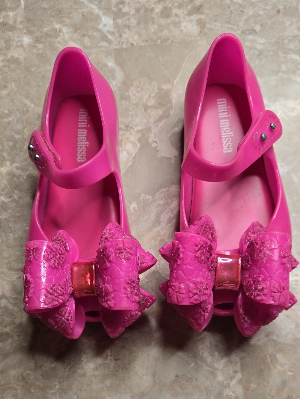Mini Melissa Hot Pink Bow Jelly Mary Jane Sandals